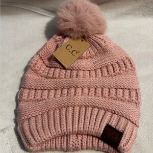 C.C Rose Knit Beanie with Pom-Pom